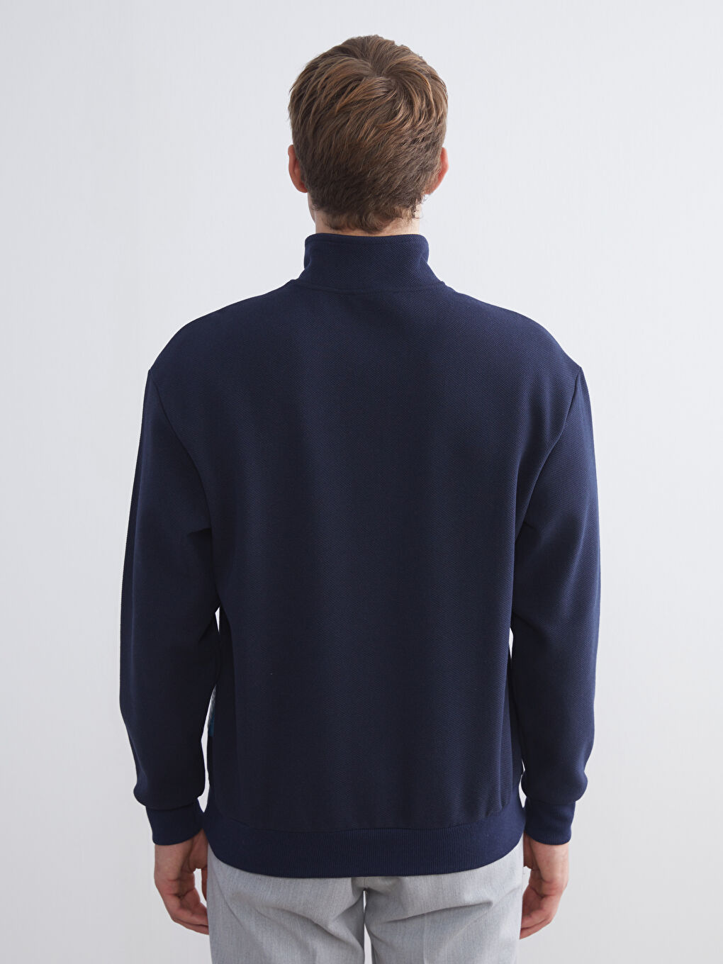 Lacivert Fermuarlı Dik Yaka Erkek Sweatshirt-4