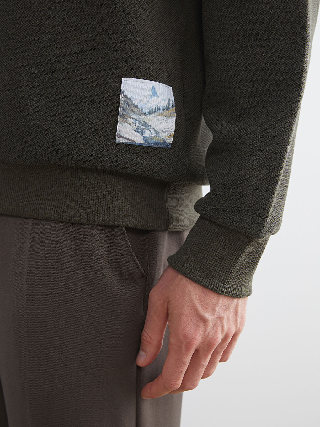 Haki Fermuarlı Dik Yaka Erkek Sweatshirt-2