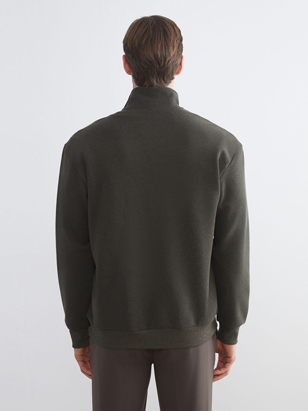 Haki Fermuarlı Dik Yaka Erkek Sweatshirt-3