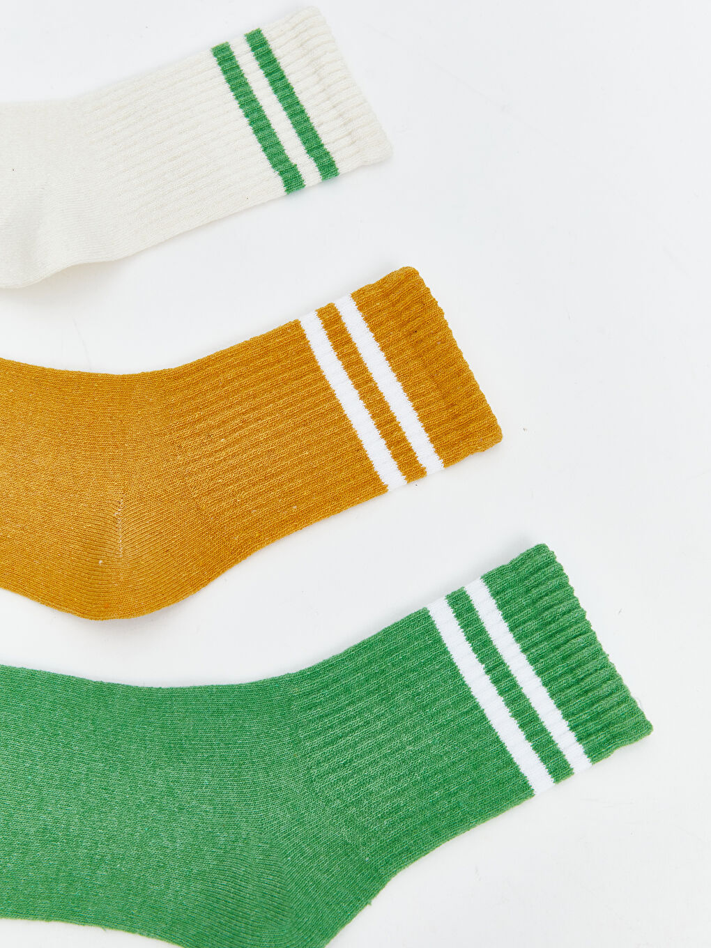 Ekru Çizgili Erkek Çocuk Soket Çorap 3'lü-1