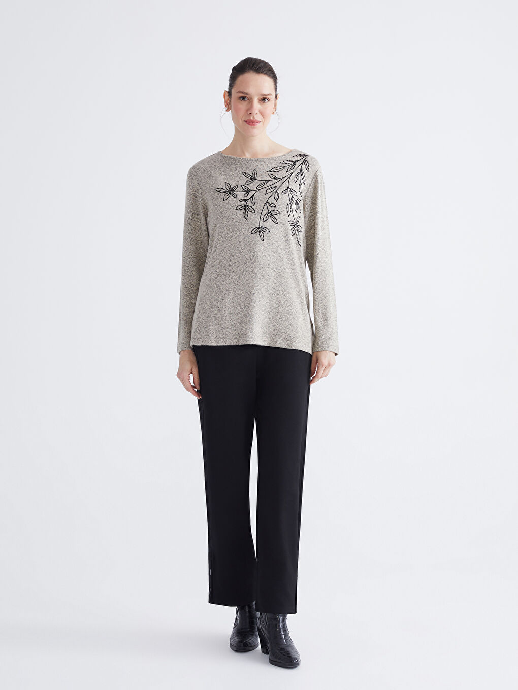 Crew Neck Floral Embroidered Blouse-1