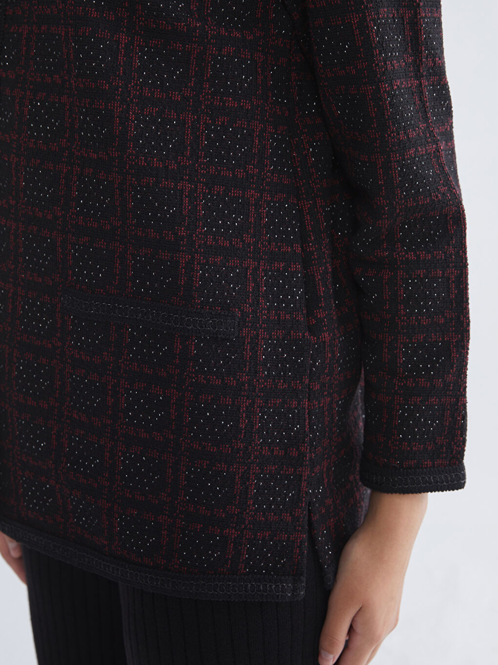 Bordo Bisiklet Yaka Desenli Kadın Hırka-2