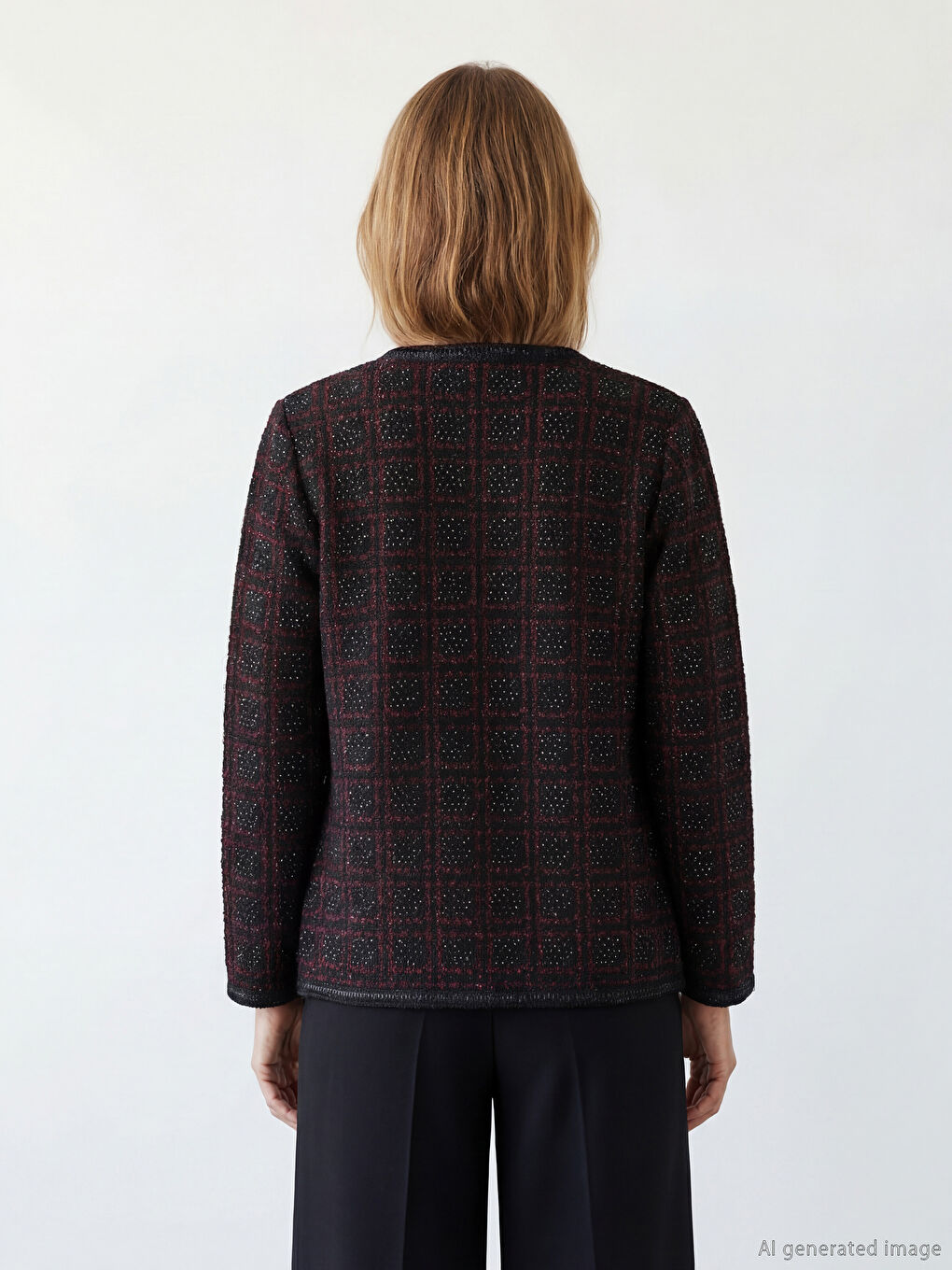 Bordo Bisiklet Yaka Desenli Kadın Hırka-7