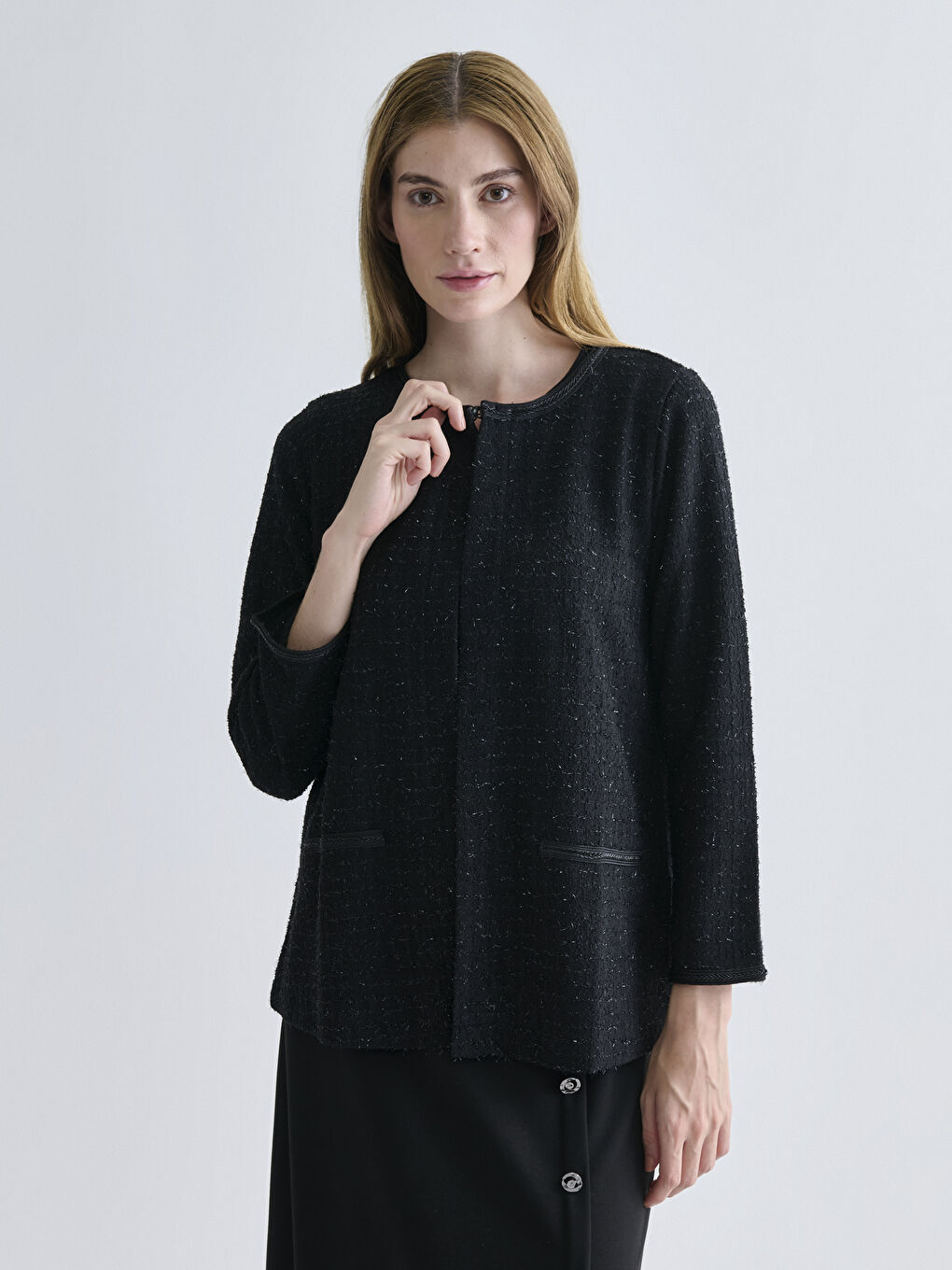 Crew Neck Plaid Women's Cardigan