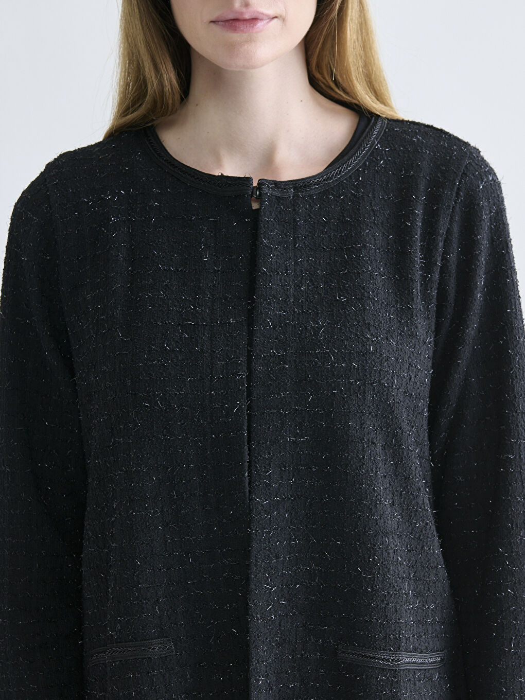 Crew Neck Plaid Women's Cardigan-2