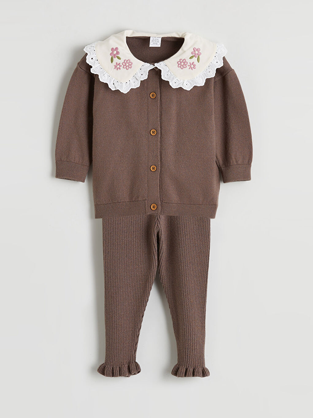 Pembe Bebe Yaka Kız Bebek Hırka ve Tayt