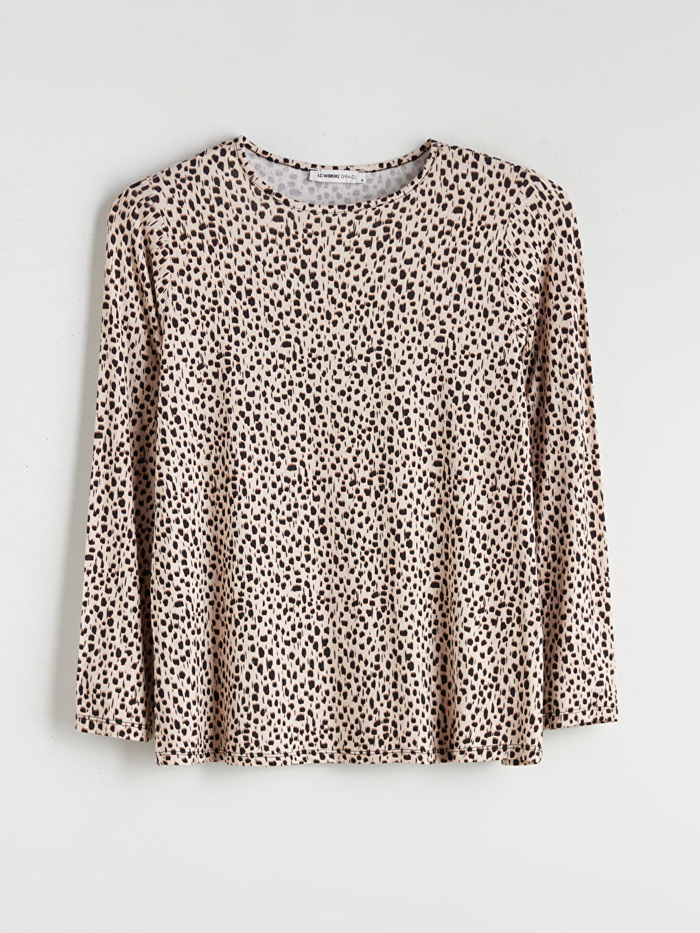 Bej Bisiklet Yaka Desenli Bluz-5