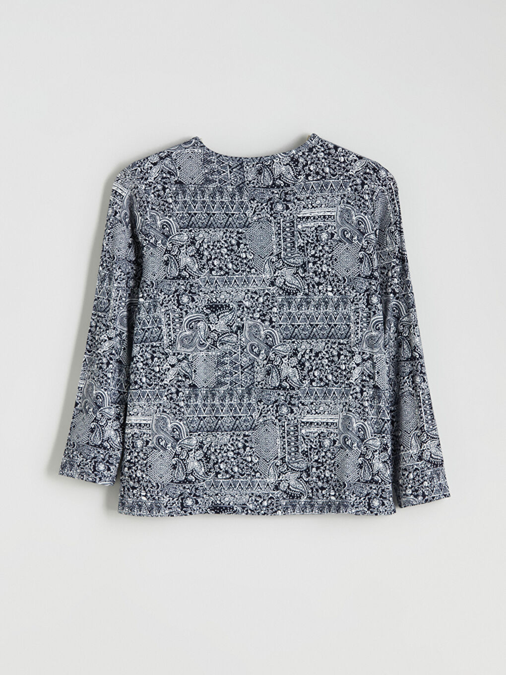 Crew Neck Patterned Blouse-5