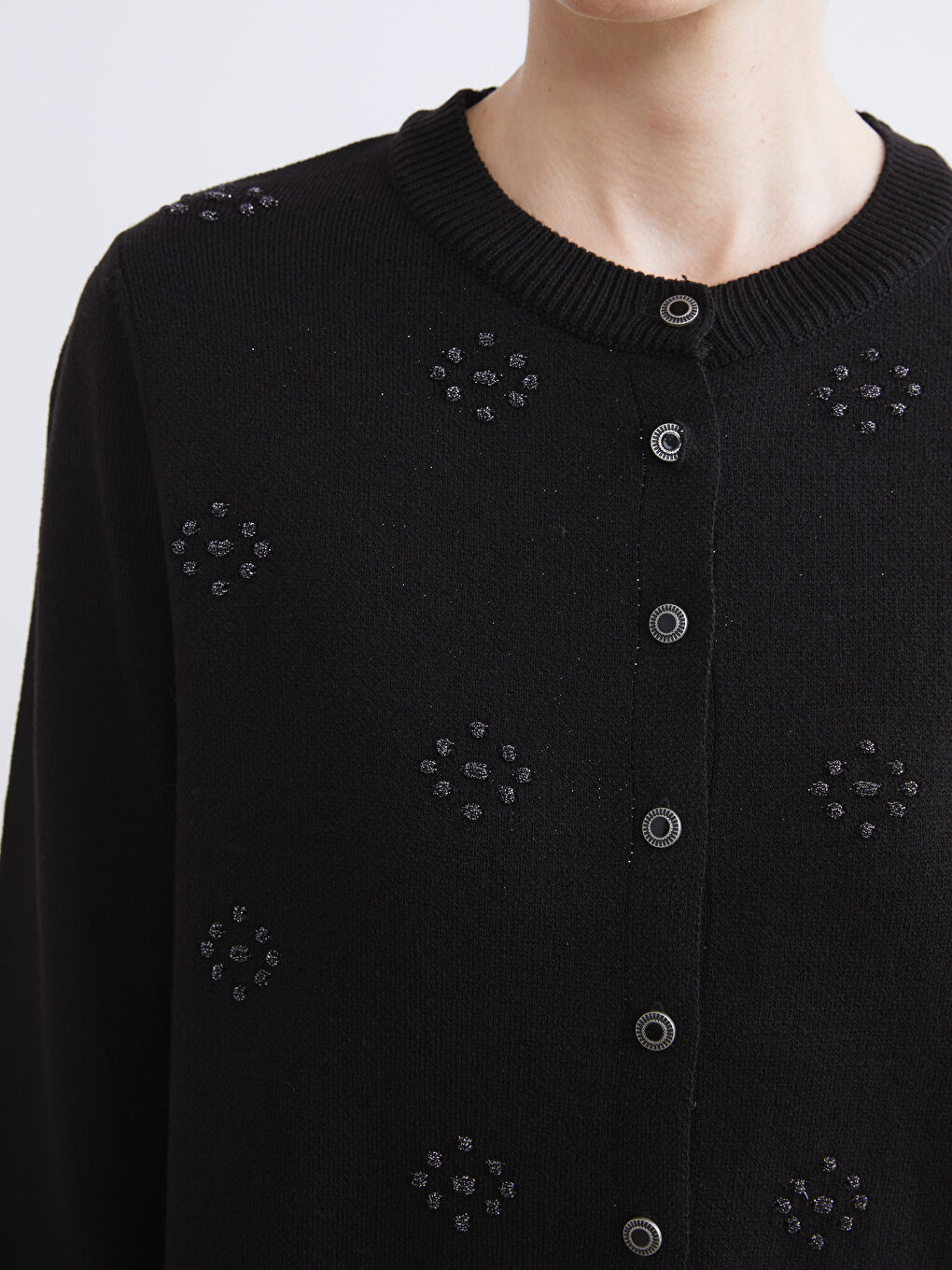 Okrugli izrez Ukrašeno cirkonima Ženski Trikotažni Kardigan-2