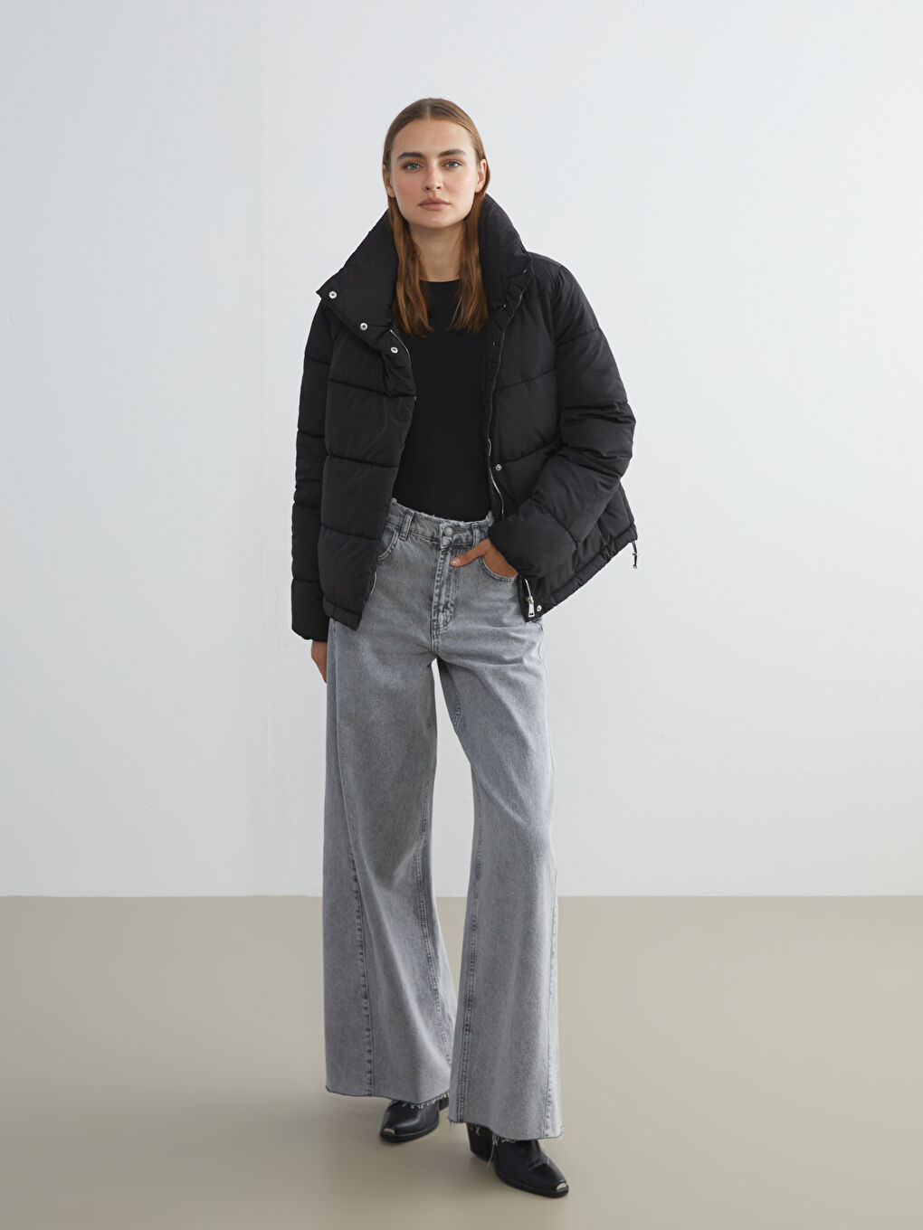 Dik Yaka Kadın Şişme Mont-1