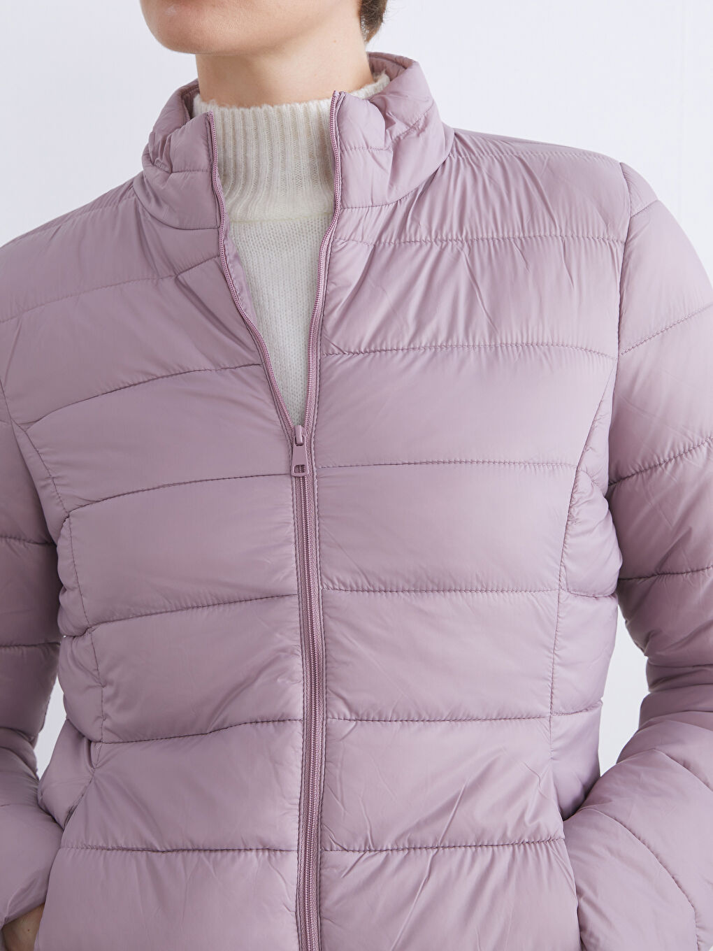 Mürdüm Dik Yaka Kadın Şişme Mont-2