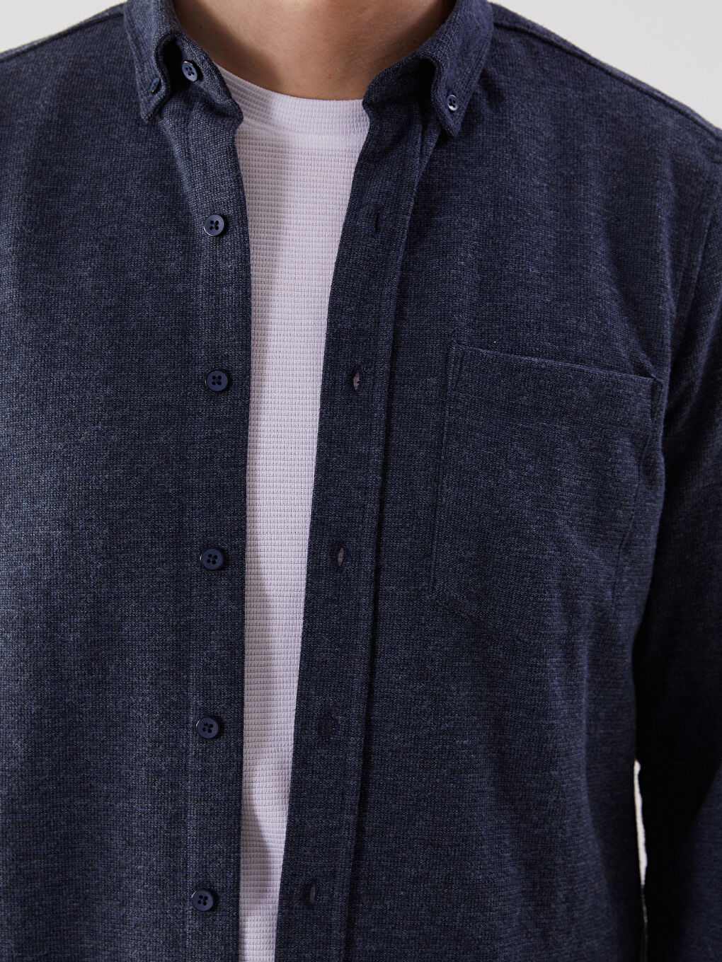 Lacivert Regular Fit Uzun Kollu Gabardin Erkek Gömlek-2