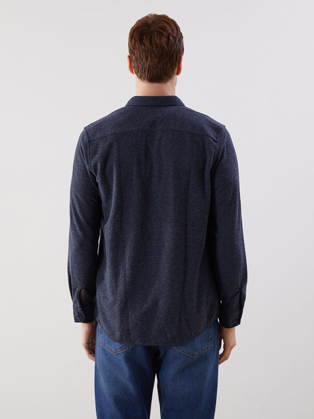 Lacivert Regular Fit Uzun Kollu Gabardin Erkek Gömlek-3