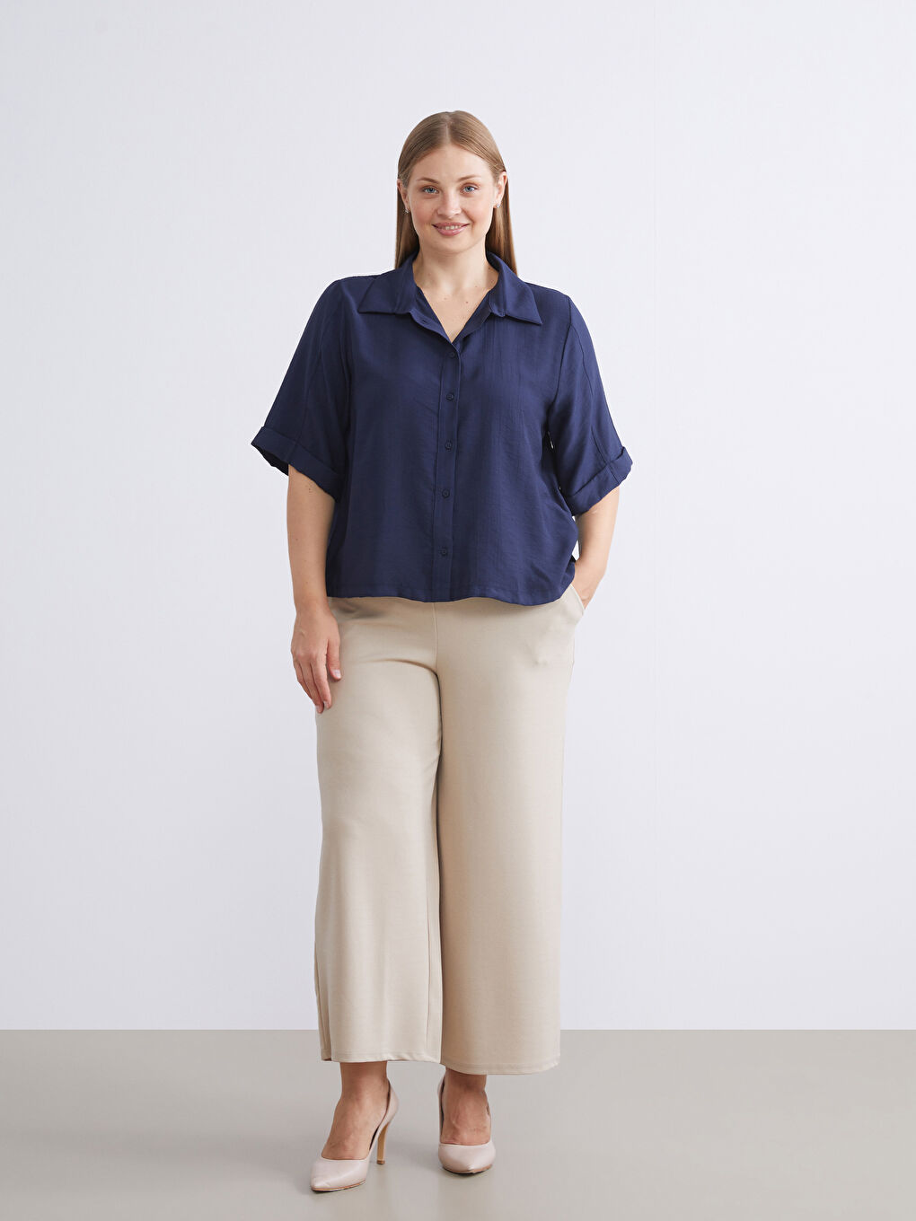 Lacivert Dokulu Kadın Gömlek-9