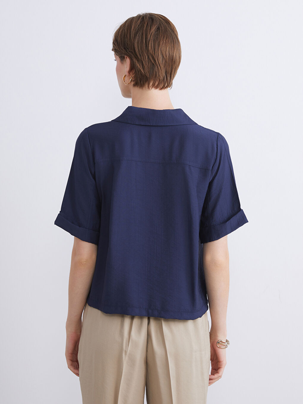 Lacivert Dokulu Kadın Gömlek-8