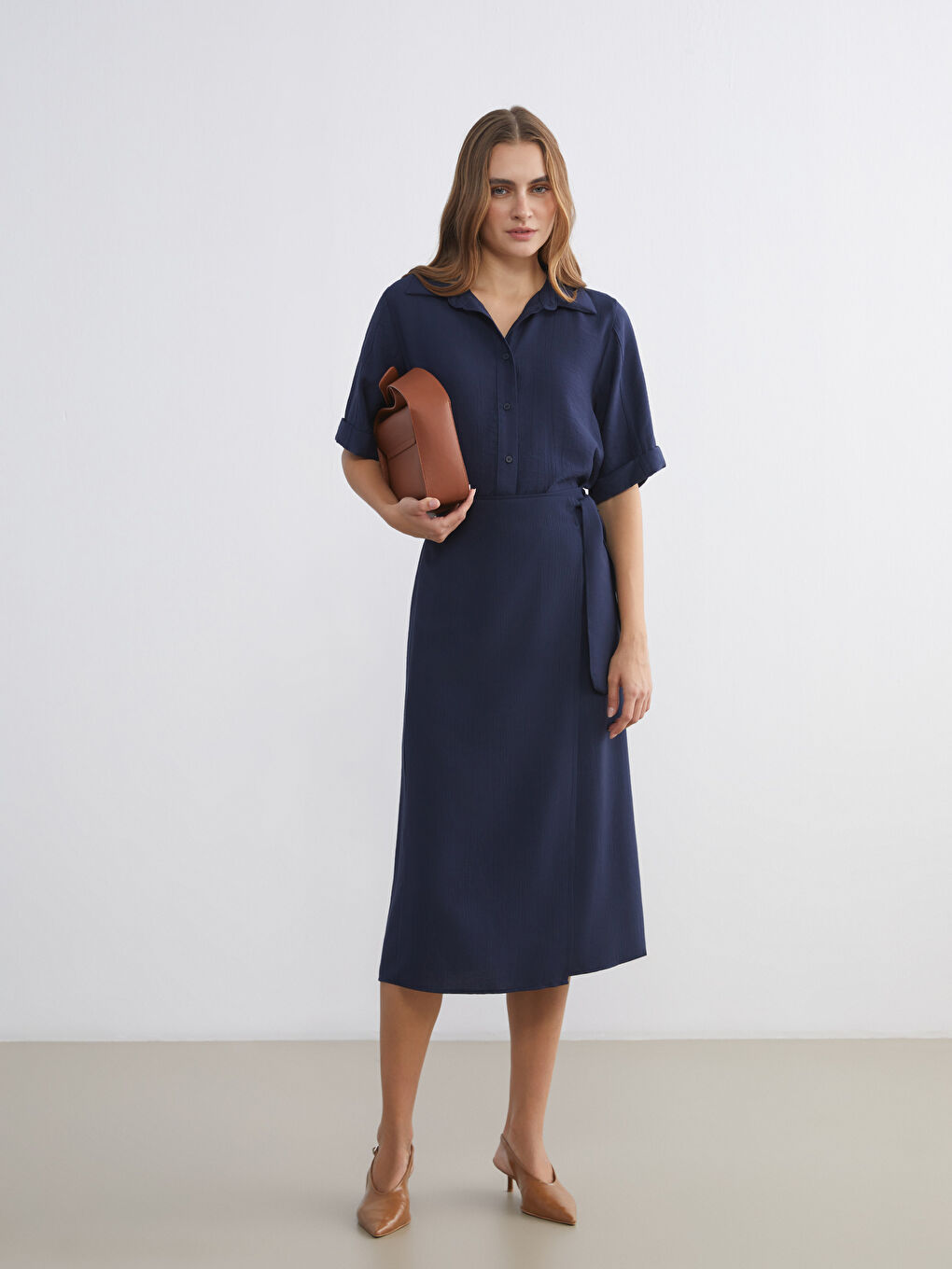 Lacivert Dokulu Kadın Gömlek-3