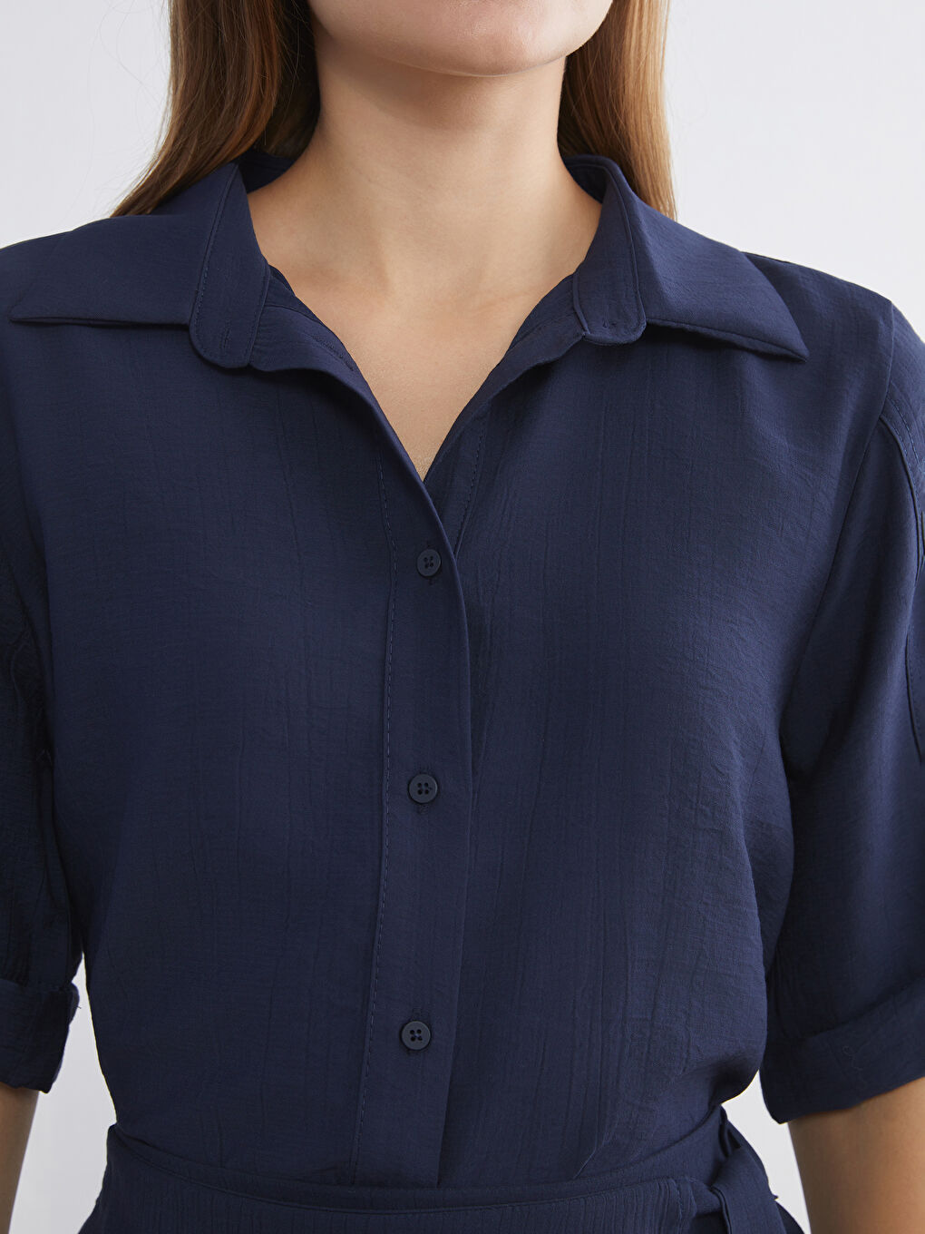 Lacivert Dokulu Kadın Gömlek-5