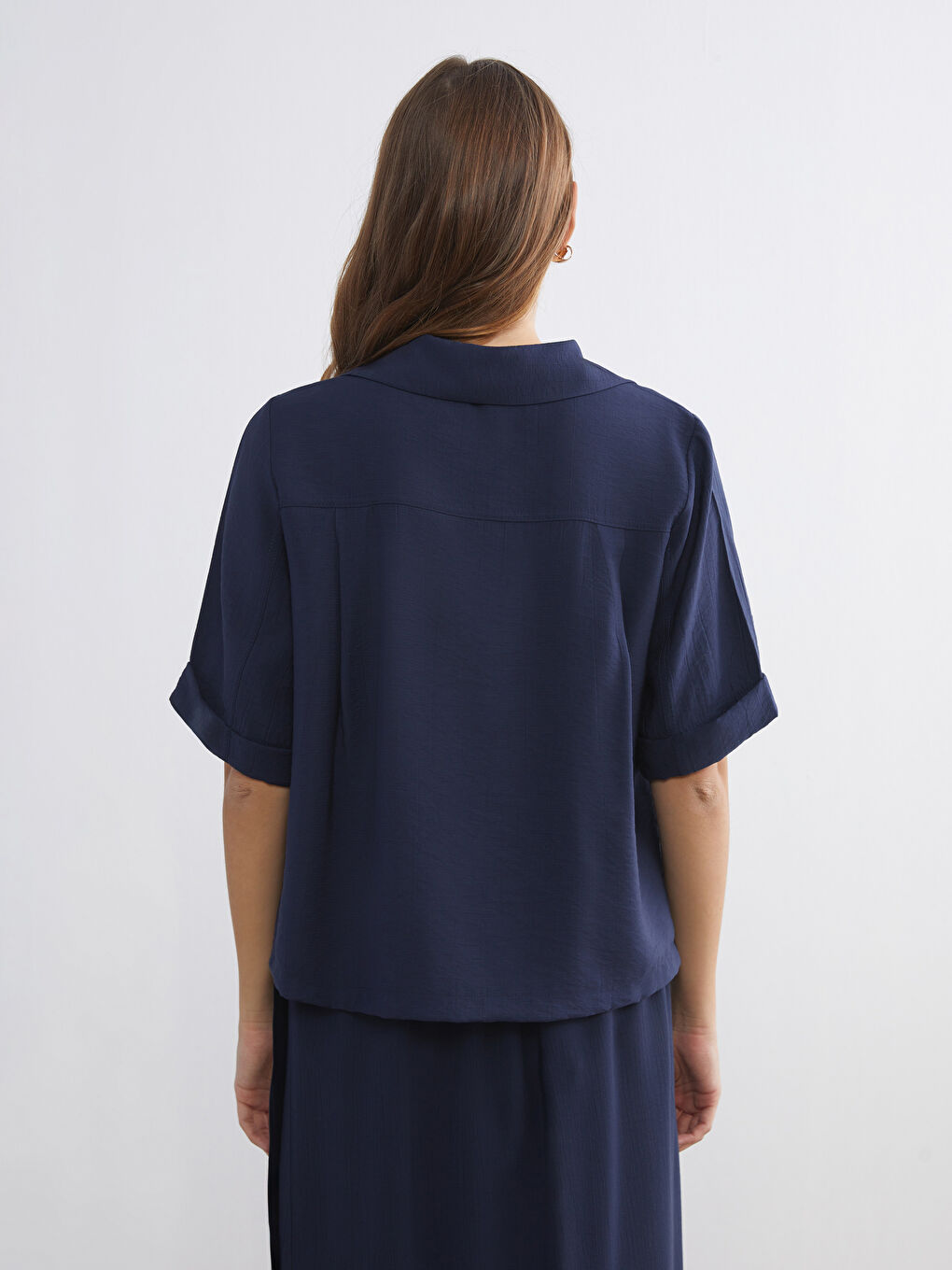 Lacivert Dokulu Kadın Gömlek-7