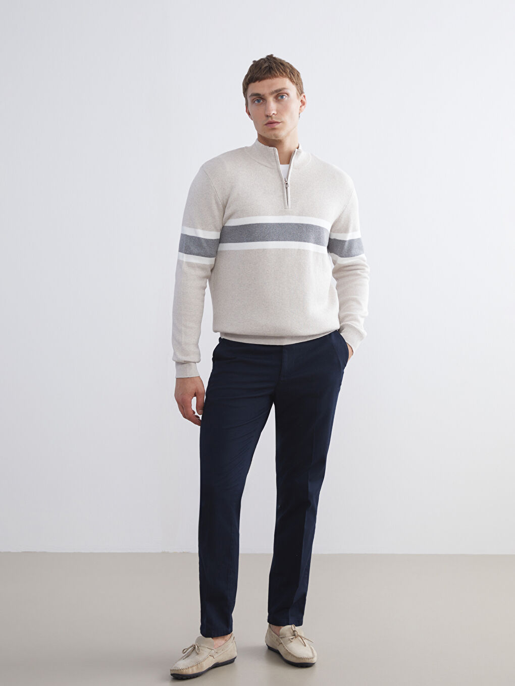 Standard Pattern Stand Collar Long Sleeve Men's Sweater-1