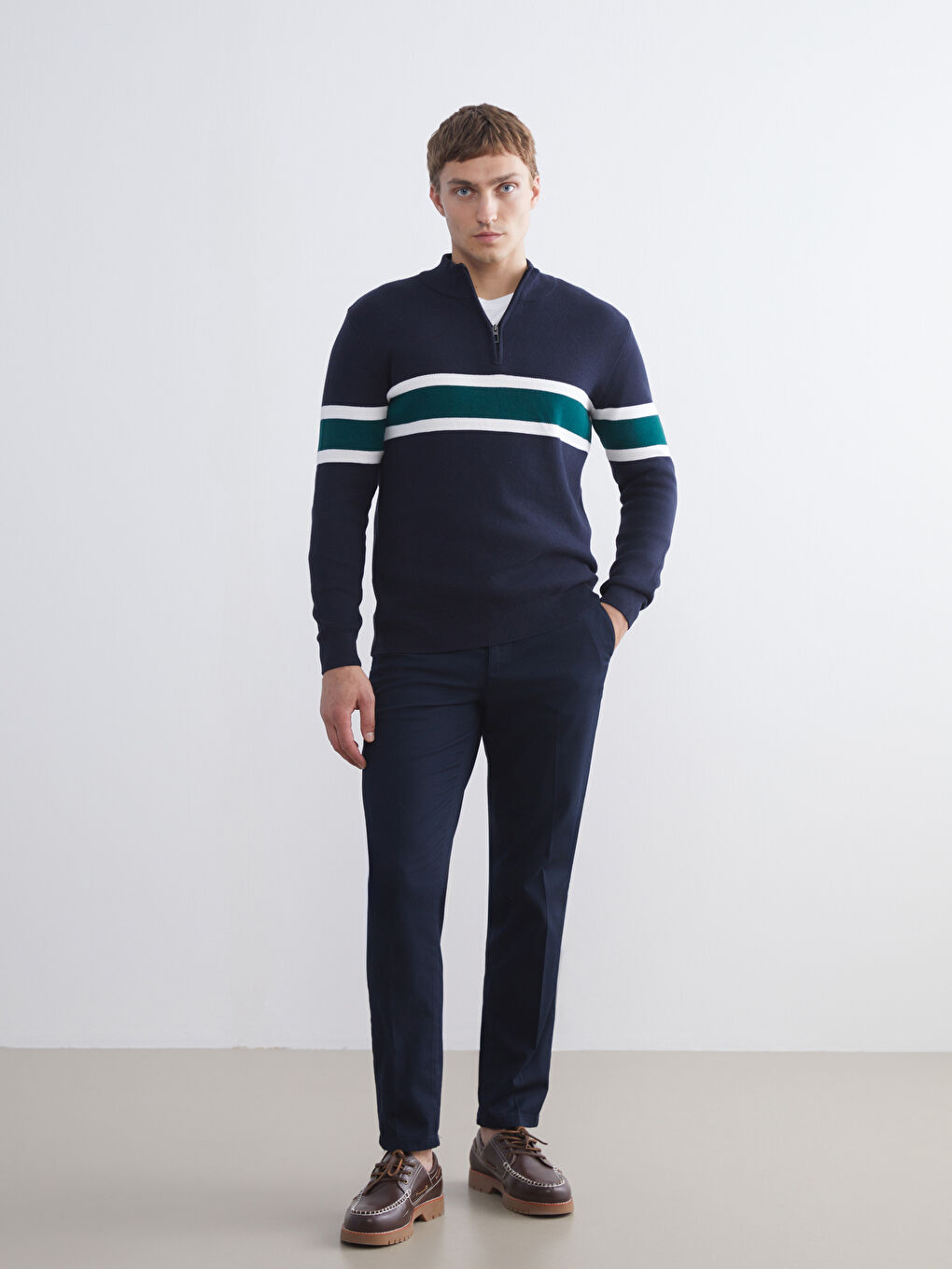 Standard Pattern Stand Collar Long Sleeve Men's Sweater-1