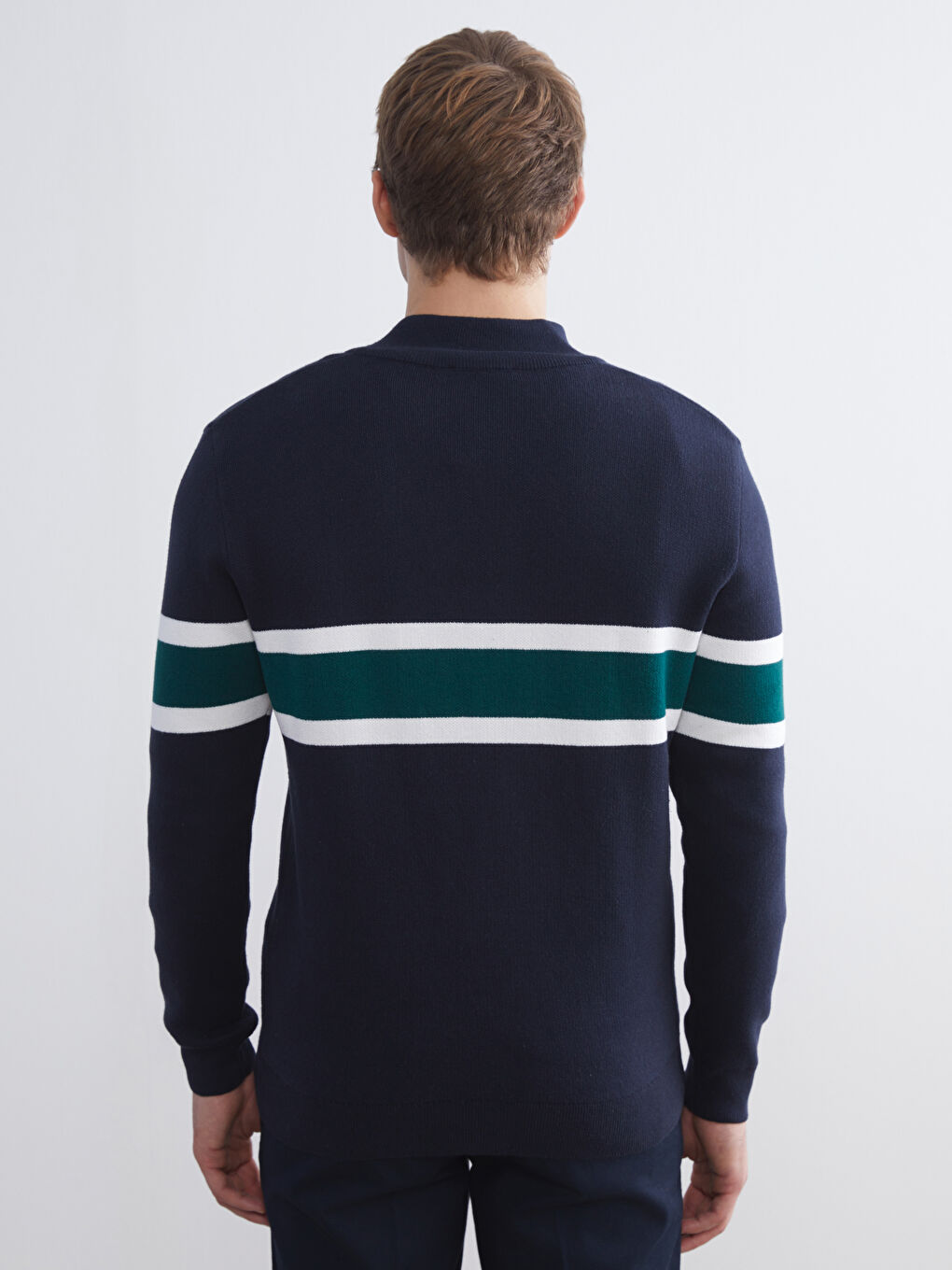 Standard Pattern Stand Collar Long Sleeve Men's Sweater-3