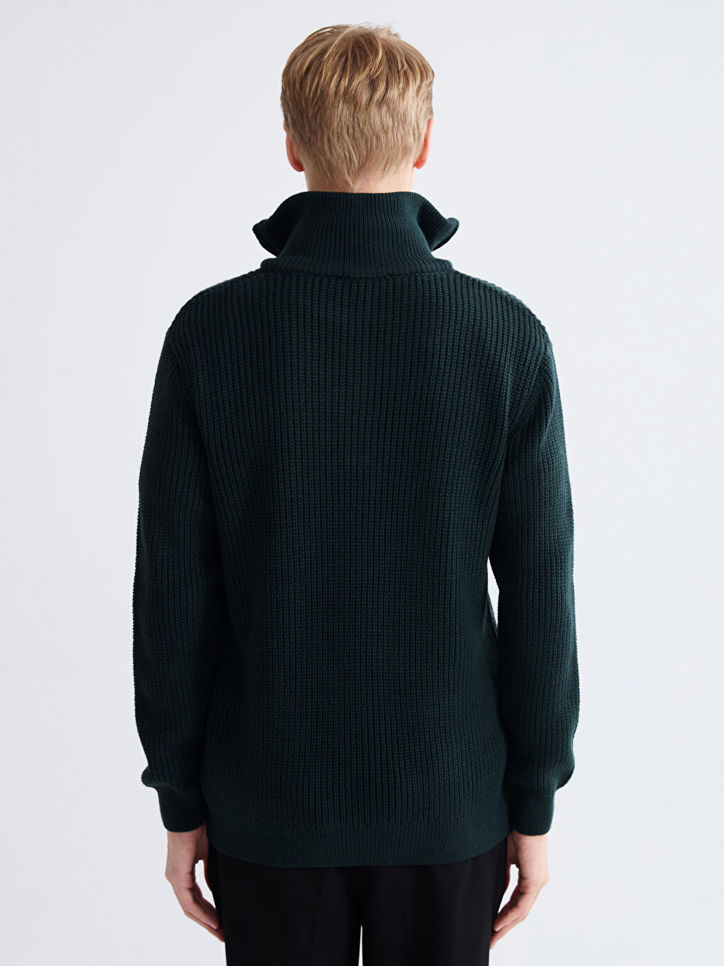 Yeşil Fermuarlı Dik Yaka Erkek Triko Kazak-3