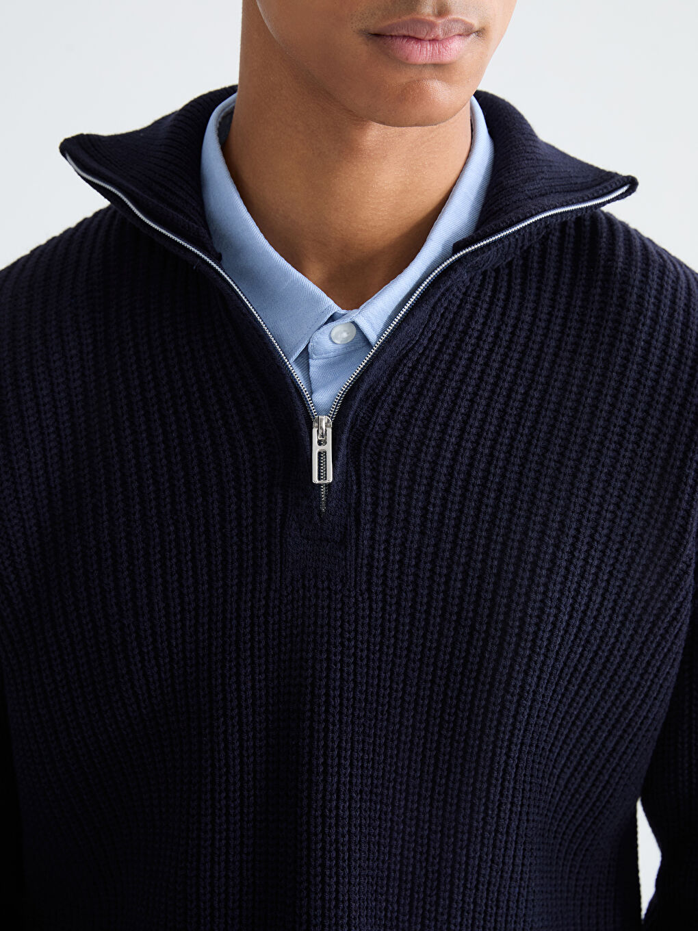 ზიპიანი ძაბრისებრი საყელო მამაკაცის ტრიკოტაჟის სვიტერი-2