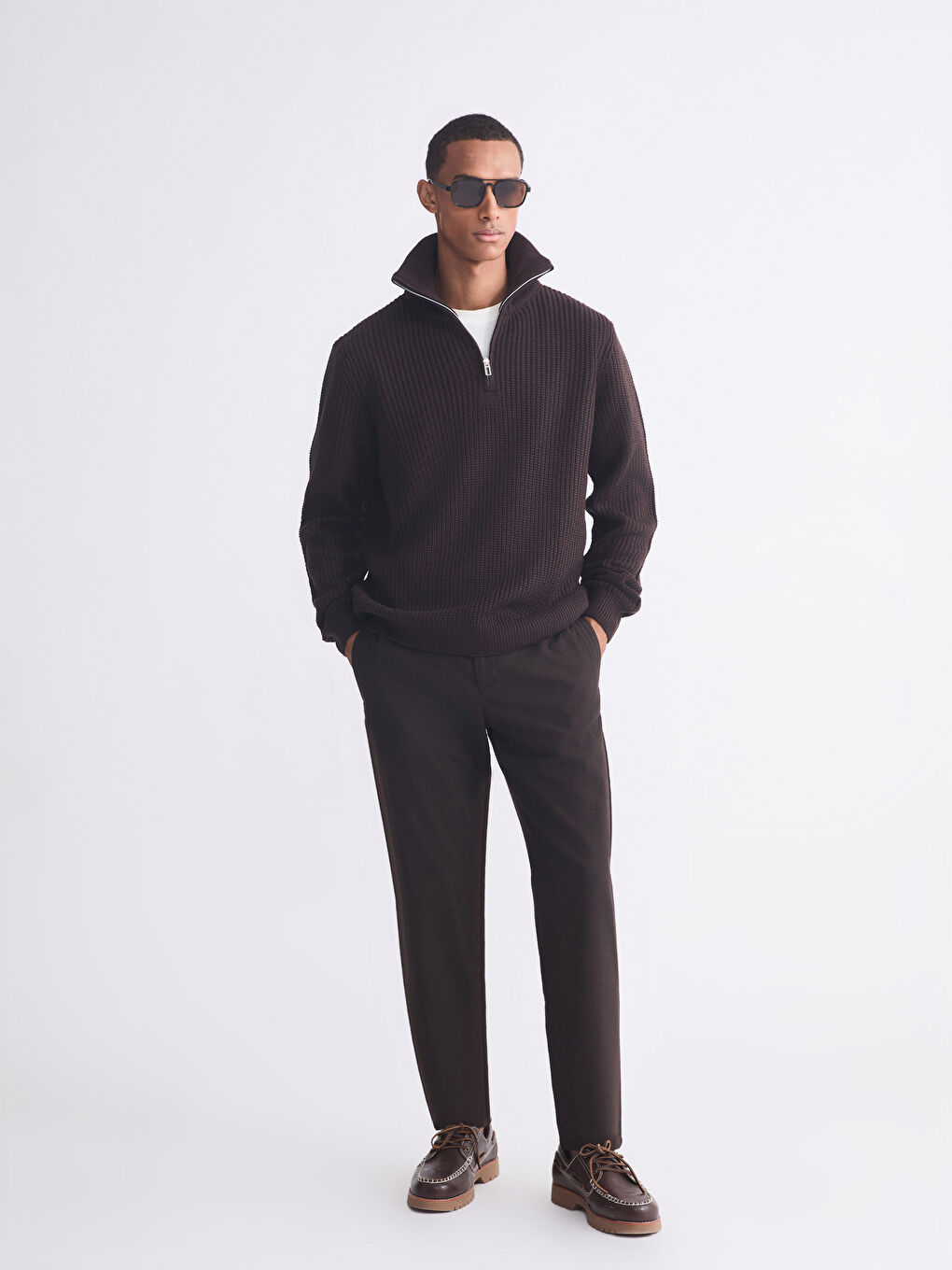 Zippered Funnel Neck Men's Knit Sweater-2