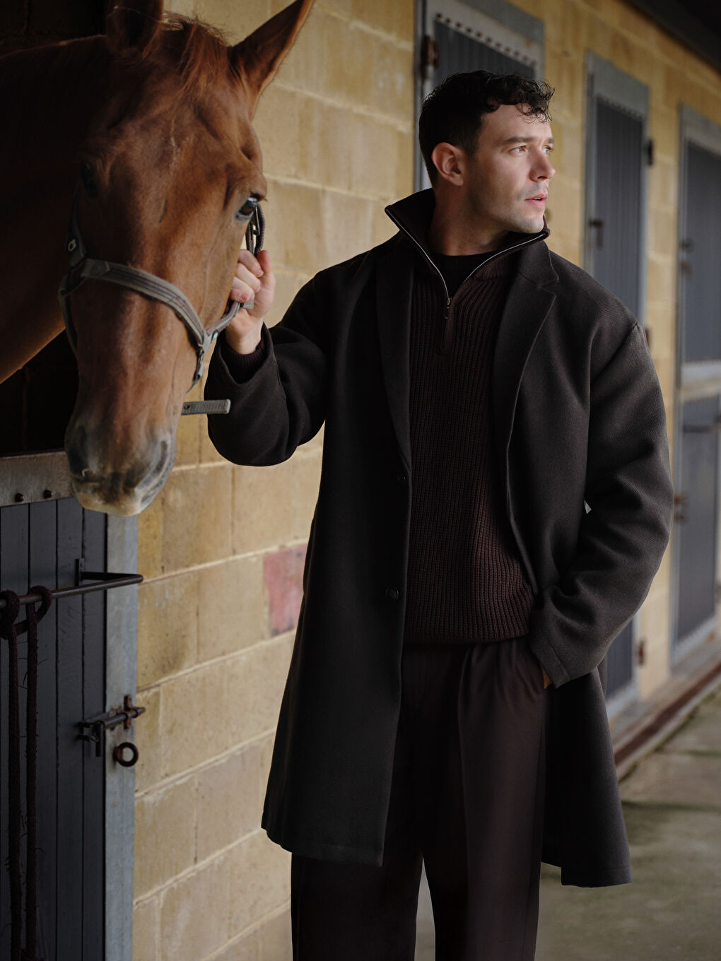 Zippered Funnel Neck Men's Knit Sweater