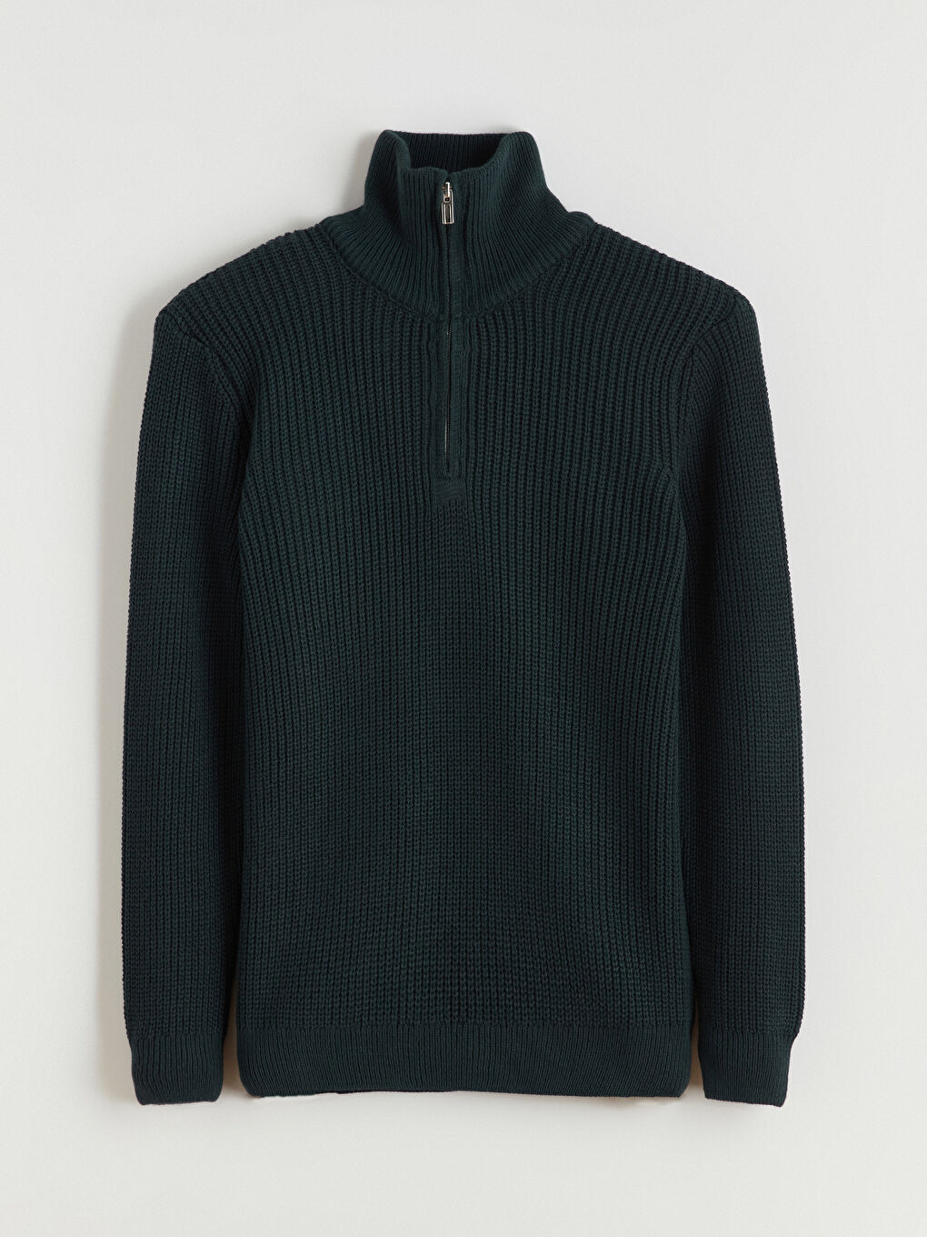 Yeşil Fermuarlı Dik Yaka Erkek Triko Kazak-4