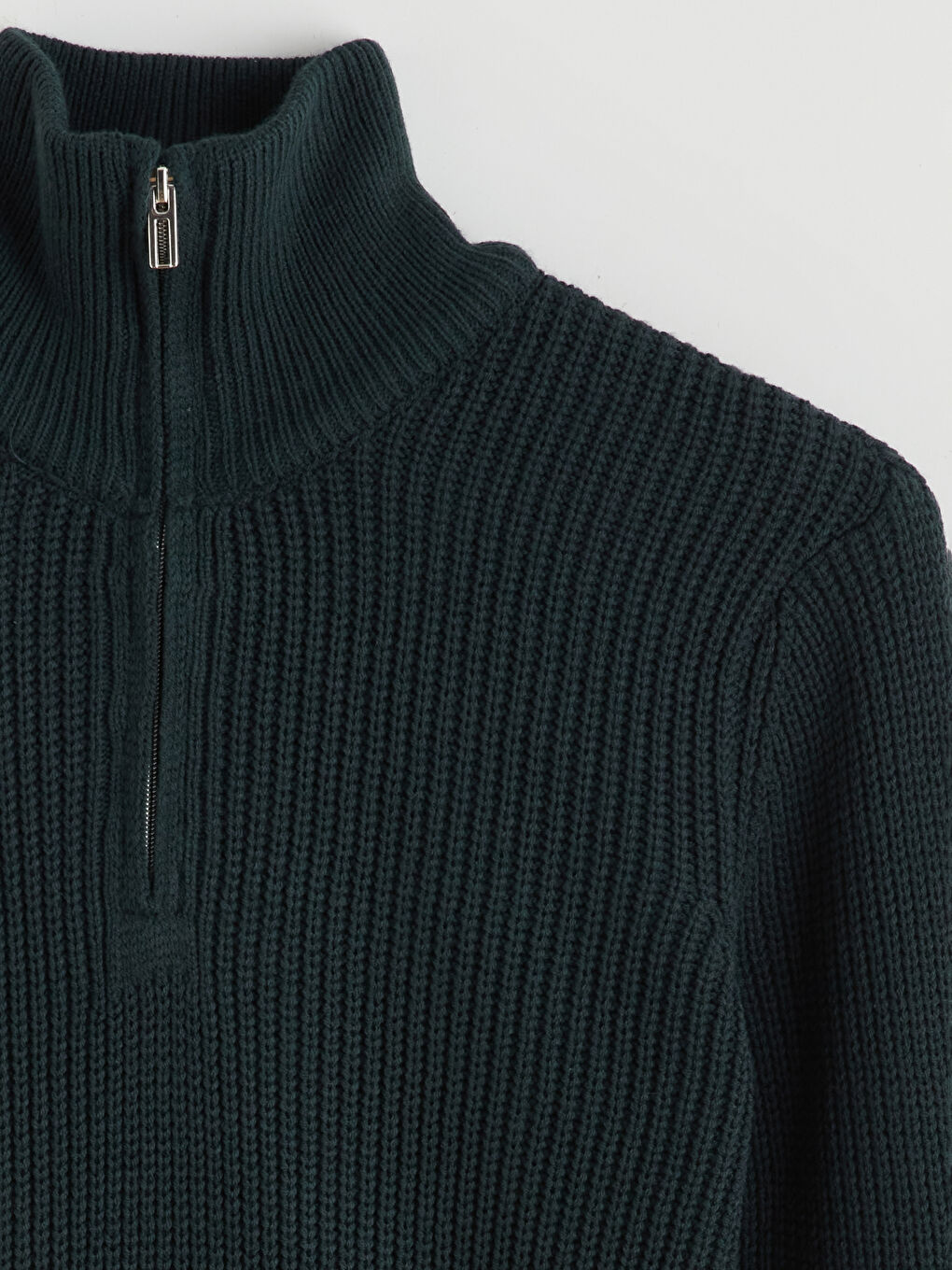 Yeşil Fermuarlı Dik Yaka Erkek Triko Kazak-5