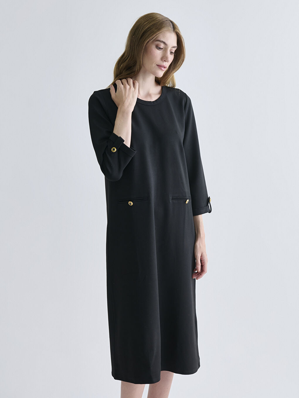 Plus Size Crew Neck A-Line Dress-1
