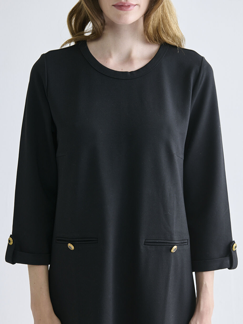 Plus Size Crew Neck A-Line Dress-2