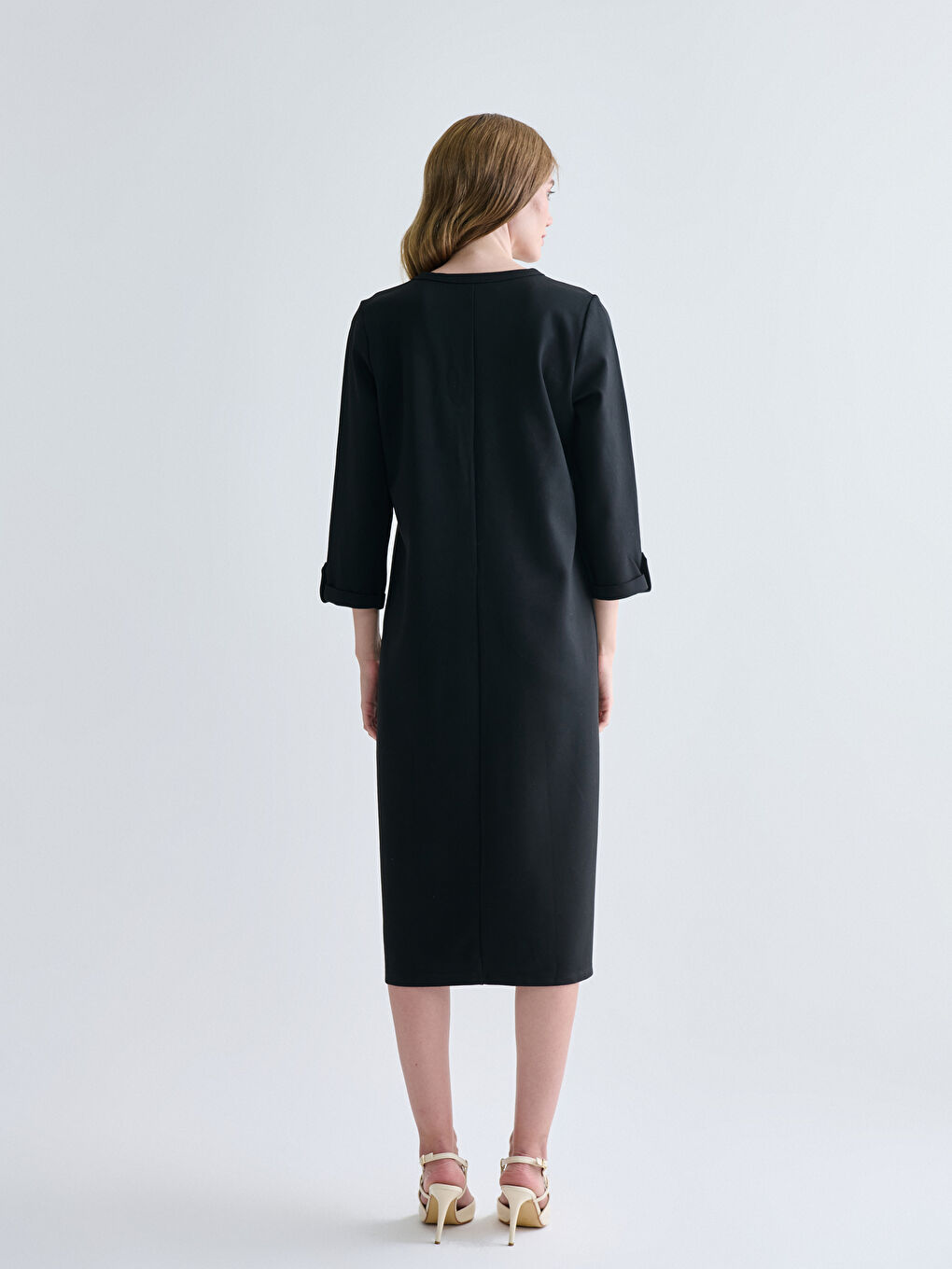 Plus Size Crew Neck A-Line Dress-3