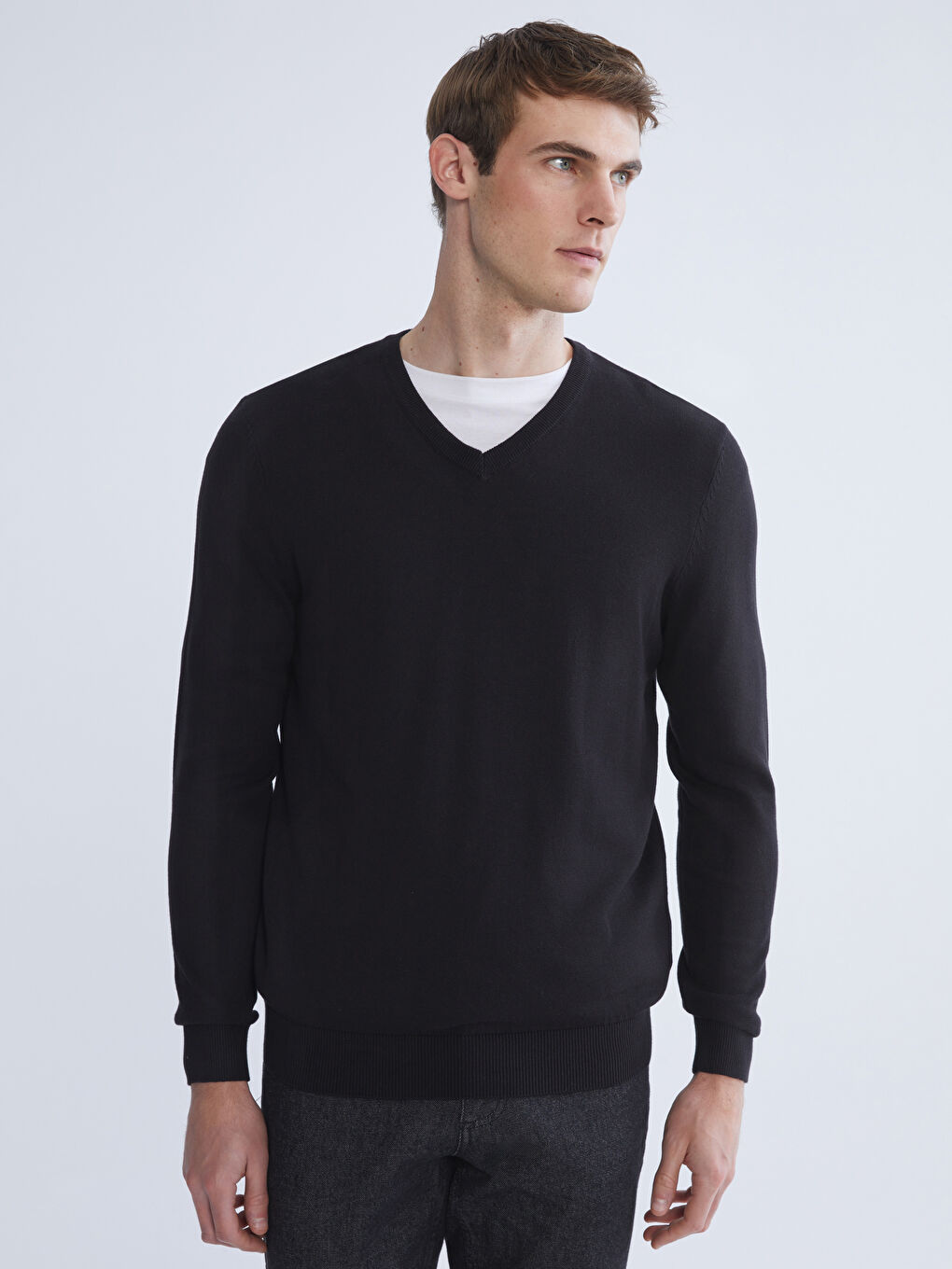 V Neck Long Sleeve Men's Knitwear Sweater