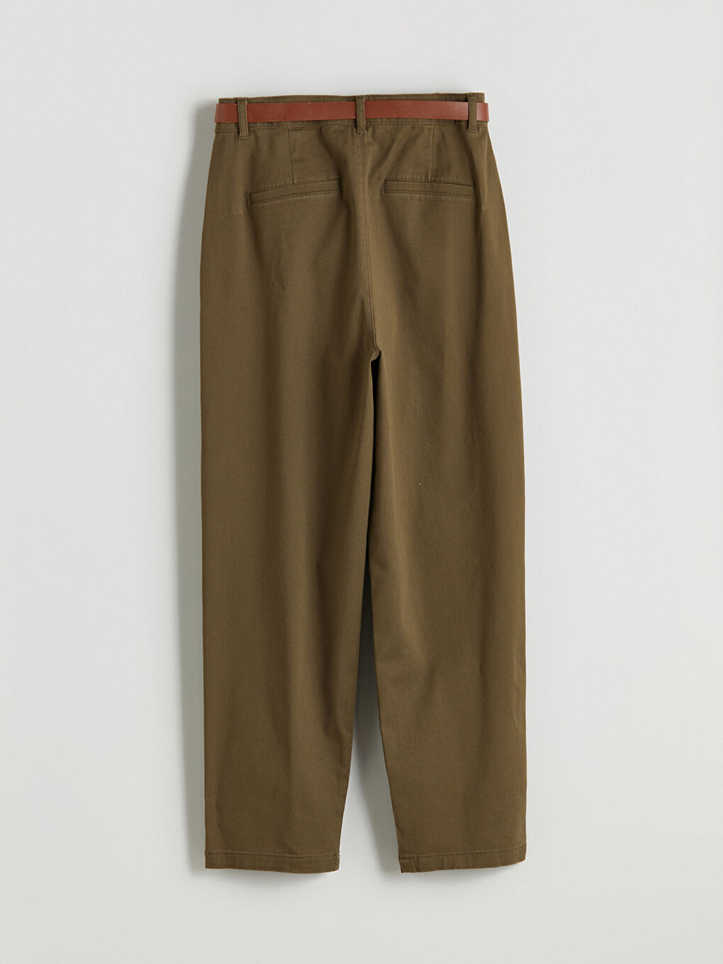 Belted High Waisted Carrot Fit Women's Trousers-5