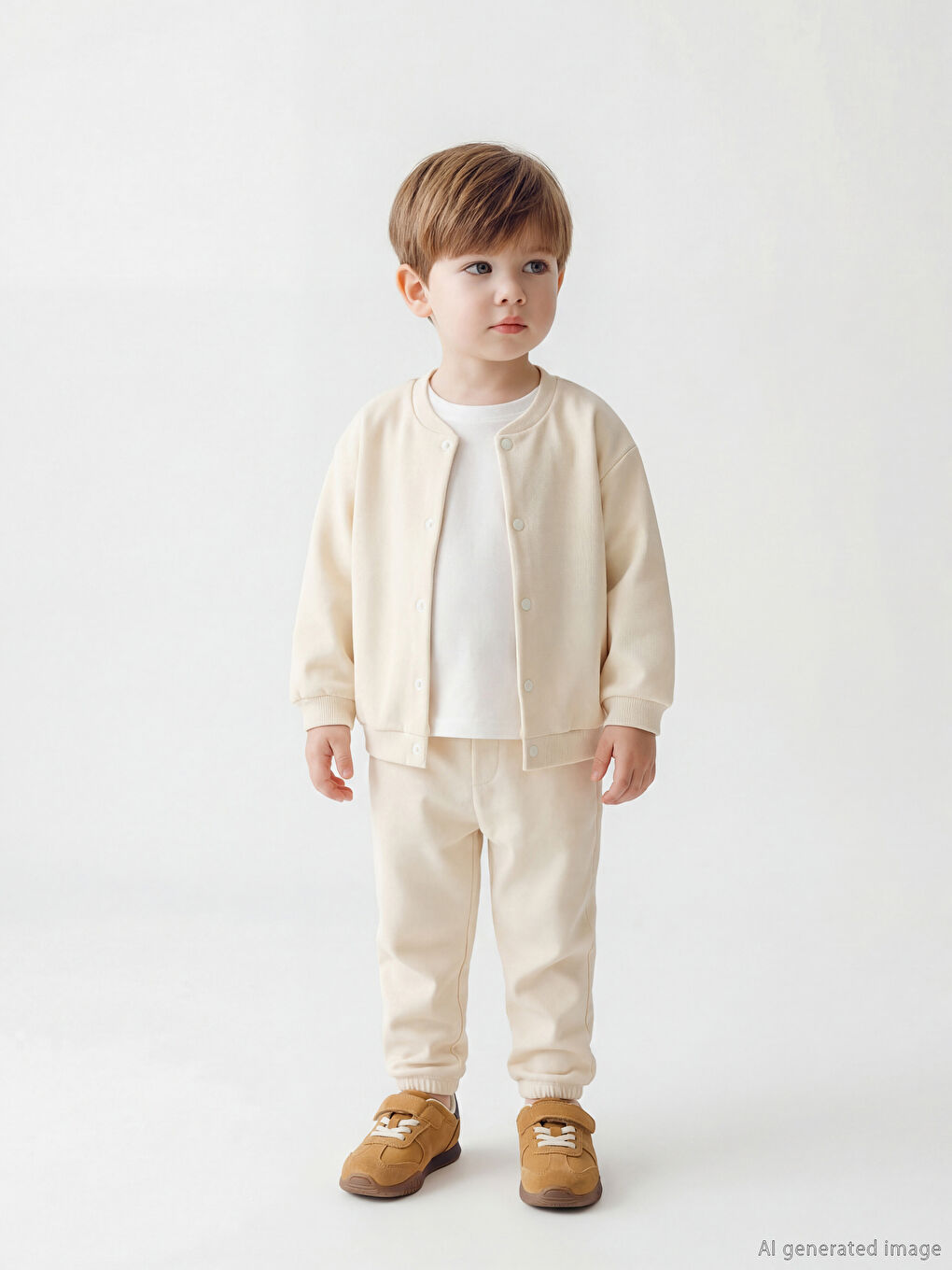 Дөңгелек жағалы сәби ұл кардиганы мен спорттық шалбар жинағы