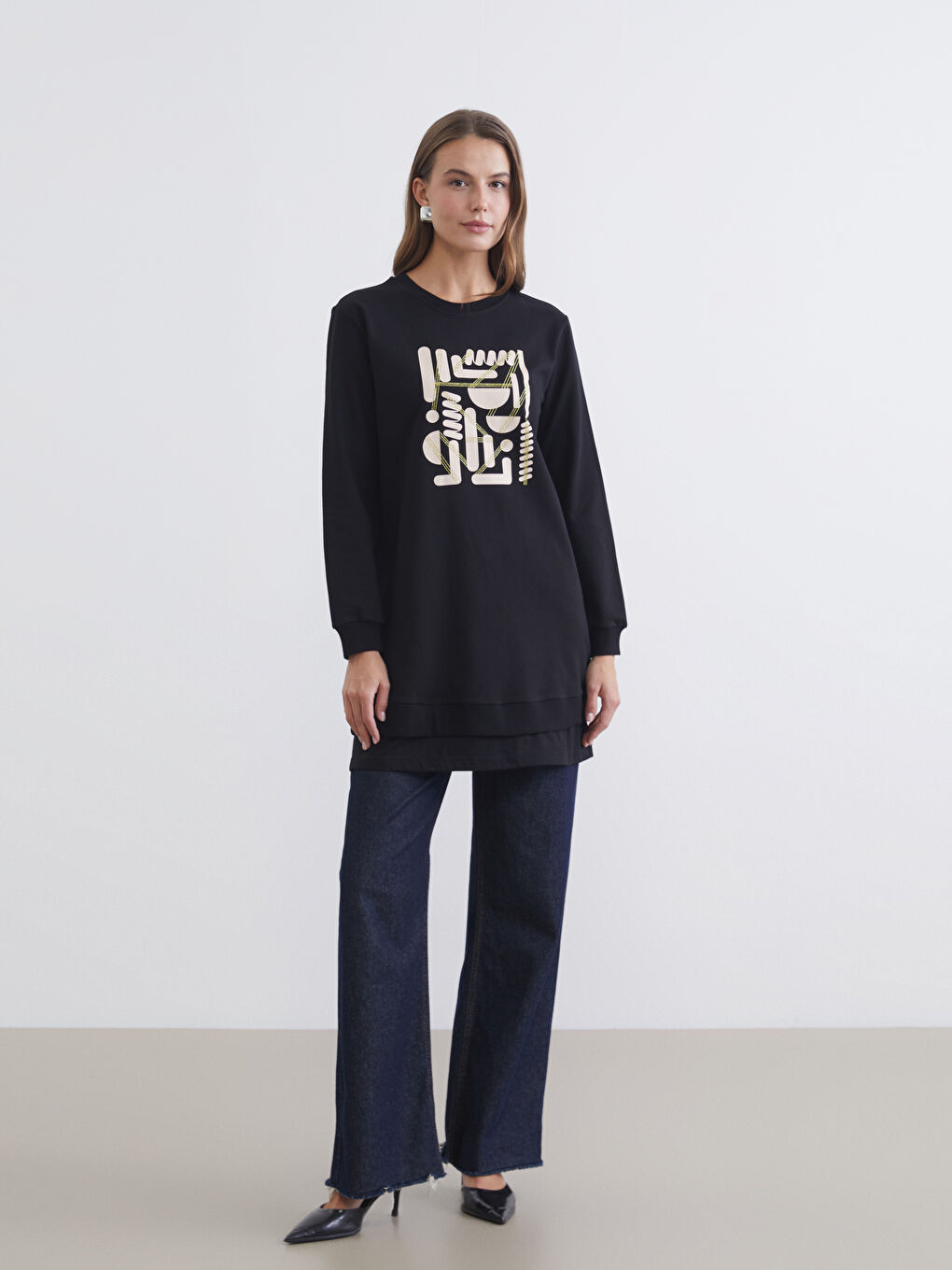 Crew Neck Printed Women's Sweatshirt Tunic-1