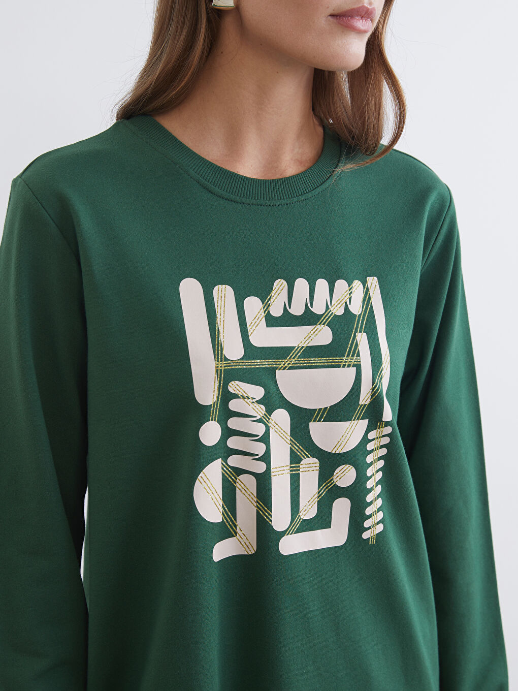 تونيك سويتشيرت مطبوع بياقة دائرية للسيدات-4