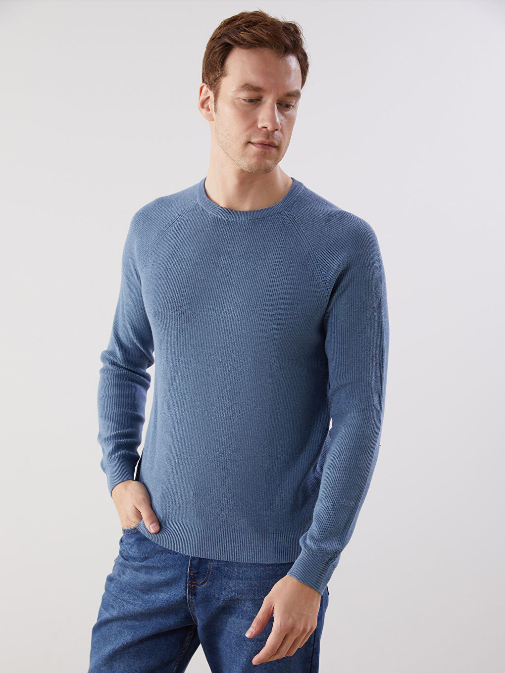 Crew Neck Long Sleeve Men's Tricot Sweater