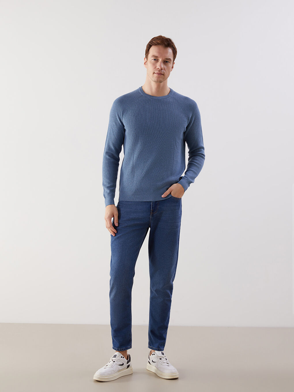 Crew Neck Long Sleeve Men's Tricot Sweater-1