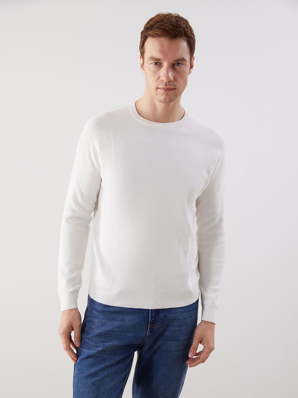 Crew Neck Long Sleeve Men's Tricot Sweater