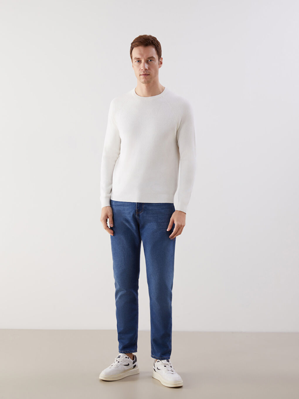 Crew Neck Long Sleeve Men's Tricot Sweater-1