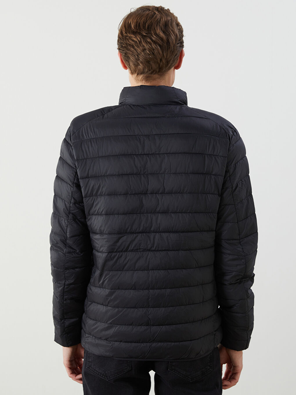 Siyah Standart Kalıp Dik Yaka Erkek Şişme Mont-4