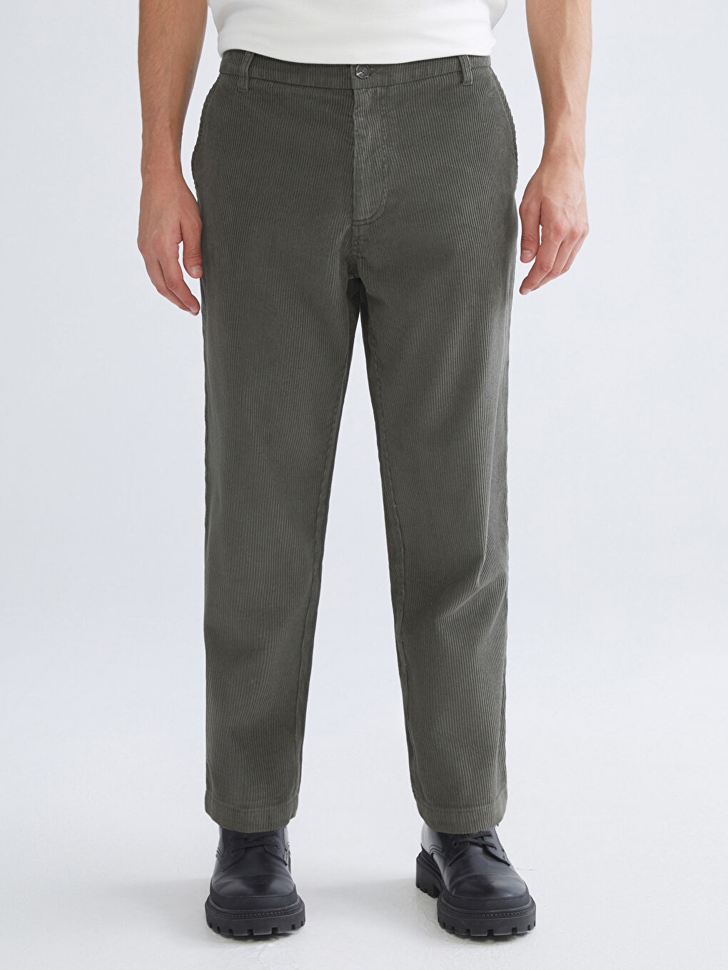 Haki Rahat Kalıp Kadife Erkek Pantolon-3