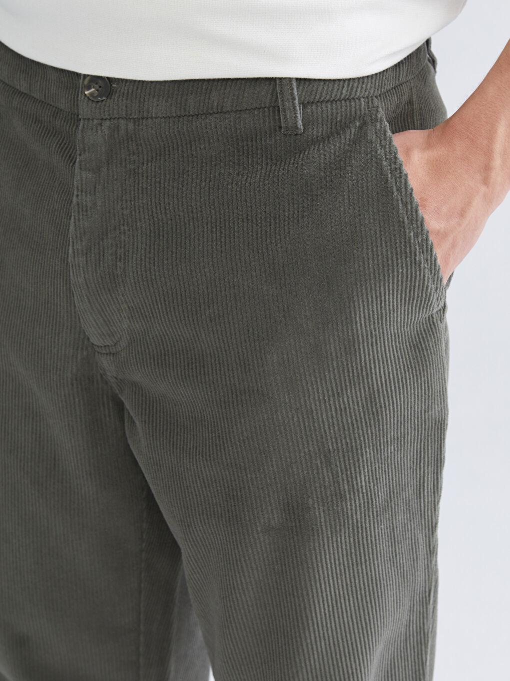 Haki Rahat Kalıp Kadife Erkek Pantolon-5