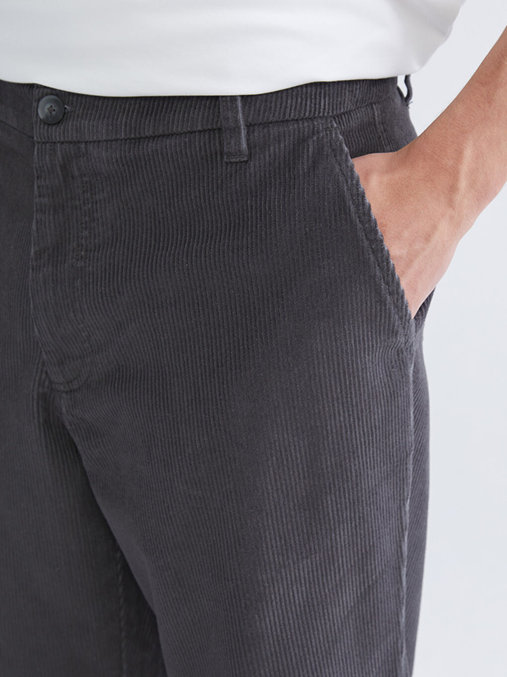 Antrasit Rahat Kalıp Kadife Erkek Pantolon-2