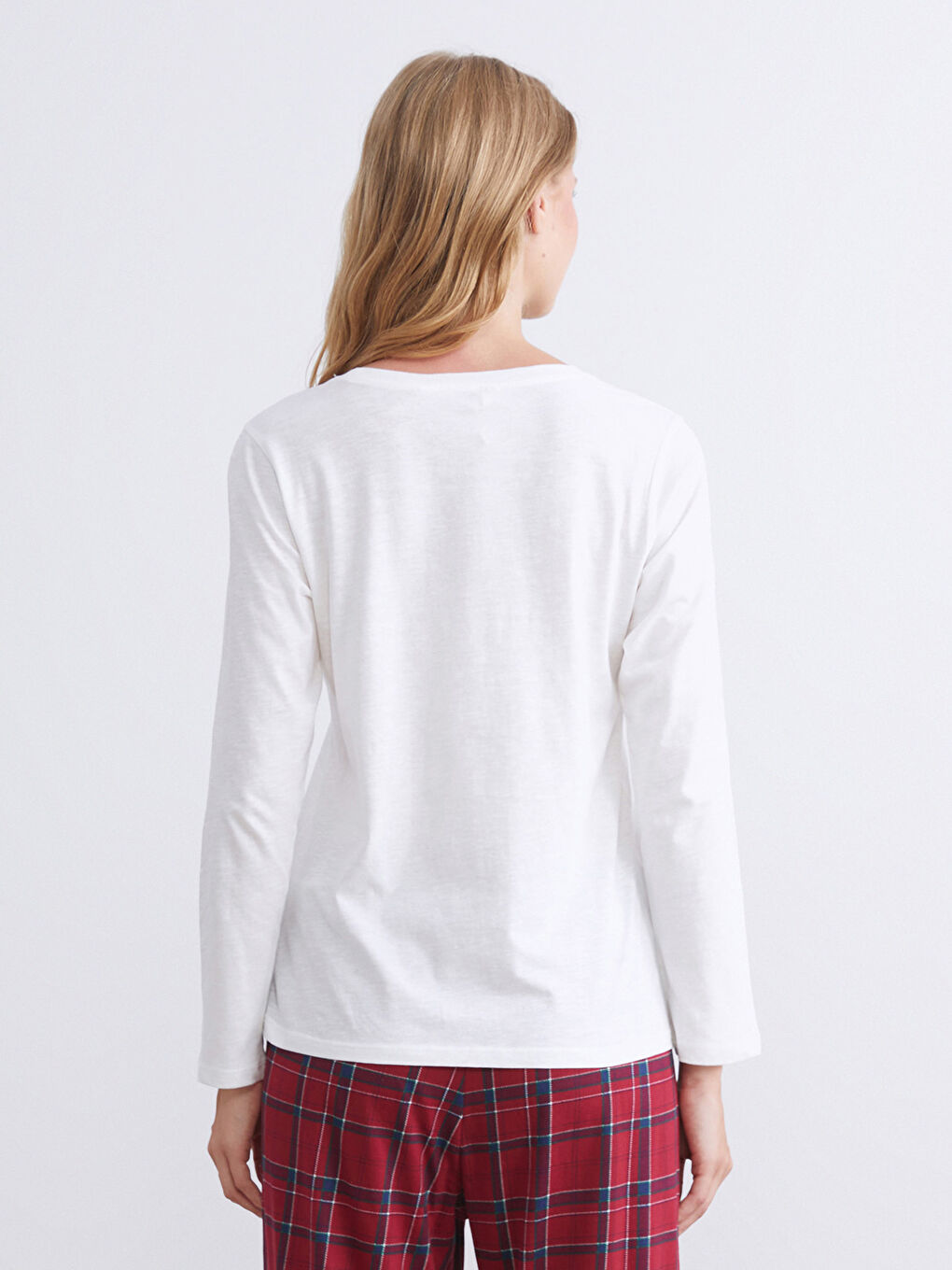 Ekru Bisiklet Yaka Ayı Teddy Baskılı Kadın Pijama Üstü-2