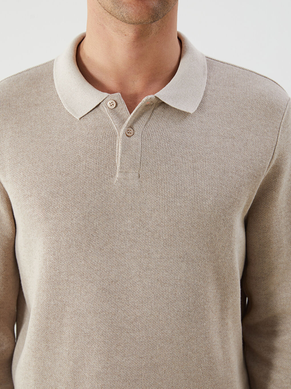 Bej Polo Yaka Erkek Triko Kazak-2
