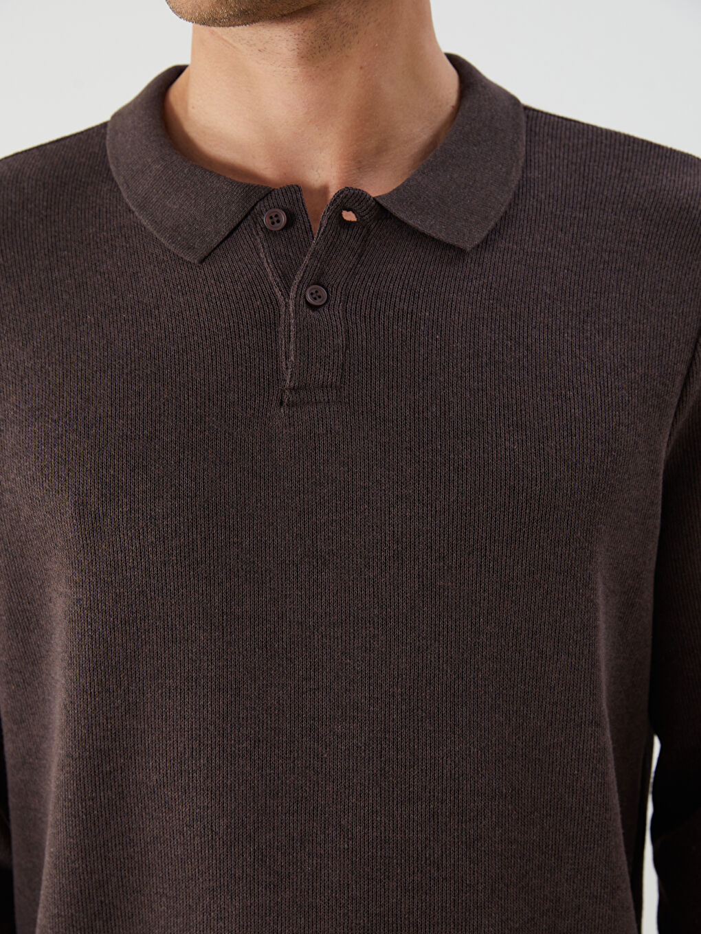 Kahverengi Polo Yaka Erkek Triko Kazak-2